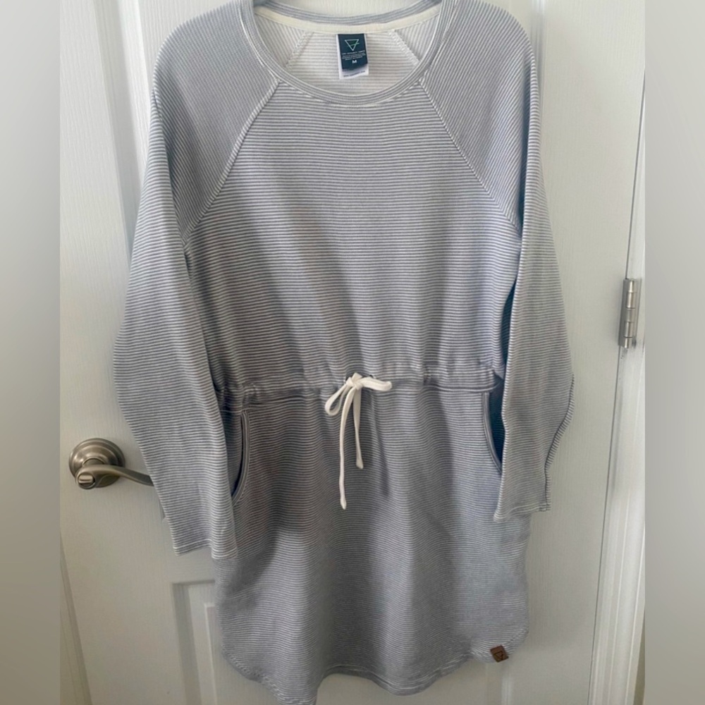 Life Integrity Earth Gray Striped Long Sleeve Dress with Drawstring